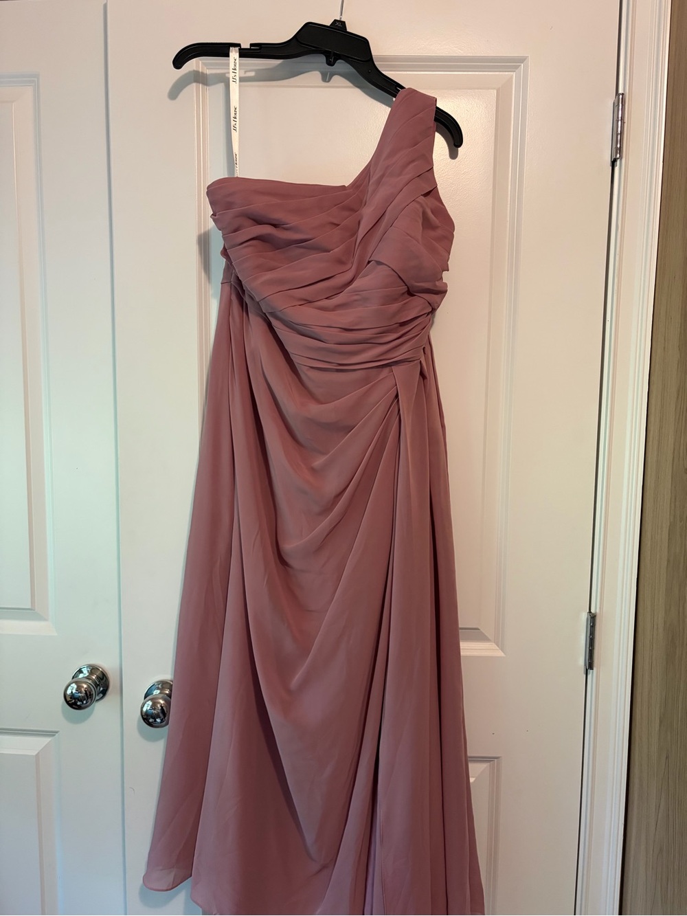 One-Shoulder Blush Chiffon Evening Gown